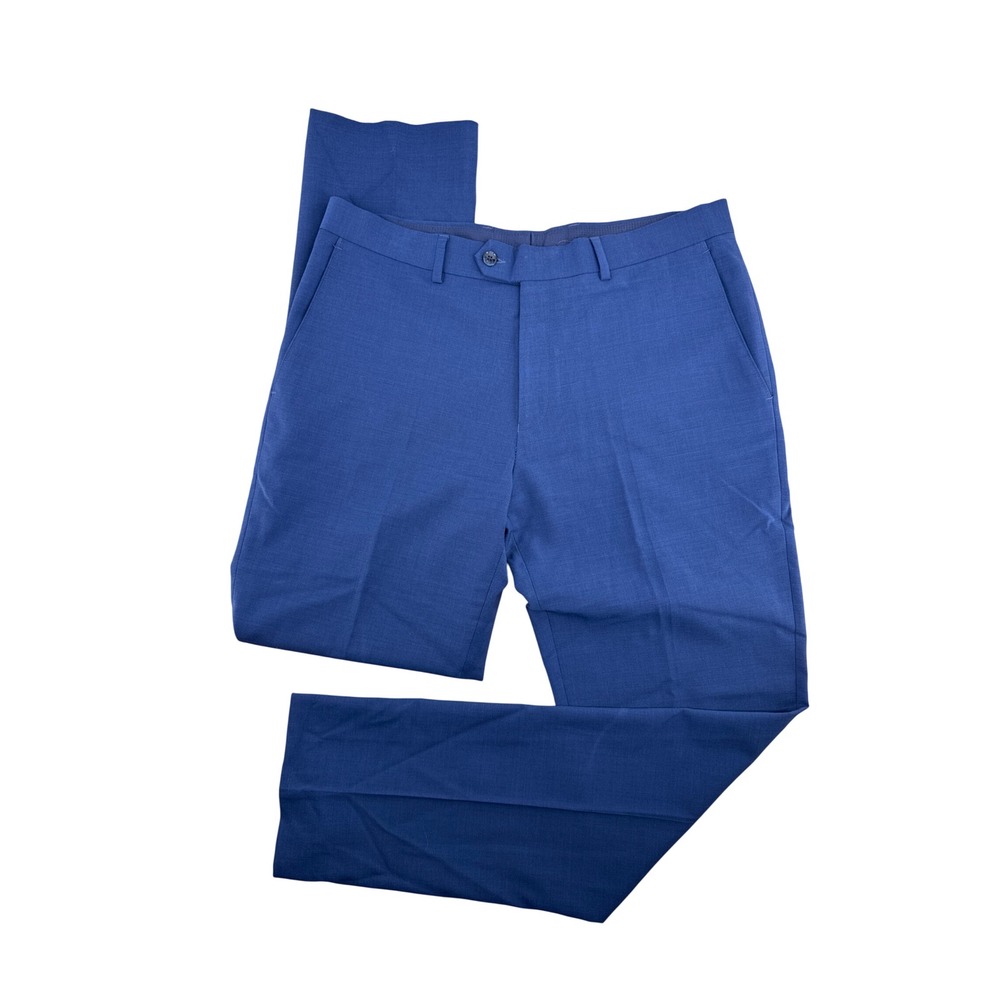 Bar III Mens Slim Fit Blue Wool Blend Dress Pants 34W 32L Flat Front Trousers